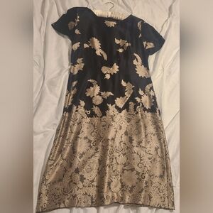 Vintage Mariella Burani Black and Gold Floral Midi Dress Made In Italy